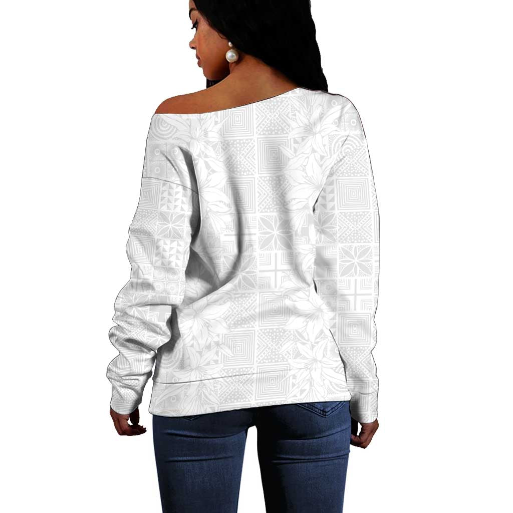 Nigeria Yoruba Osun-Osogbo Festival Off Shoulder Sweater White Lily Lei - African Pride