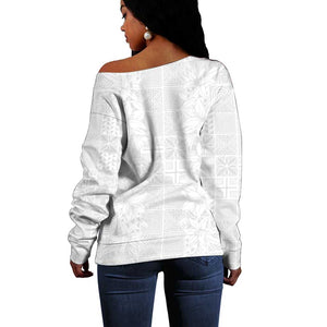Nigeria Yoruba Osun-Osogbo Festival Off Shoulder Sweater White Lily Lei - African Pride