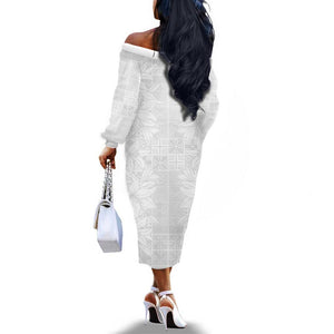 Nigeria Yoruba Osun-Osogbo Festival Off The Shoulder Long Sleeve Dress White Lily Lei - African Pride
