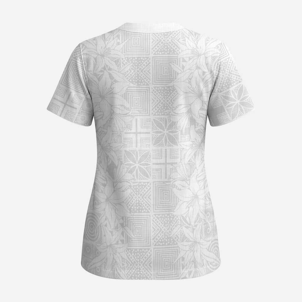 Nigeria Osun-Osogbo Festival Scrub Top White Lily Lei With Yoruba Pattern - African Pride