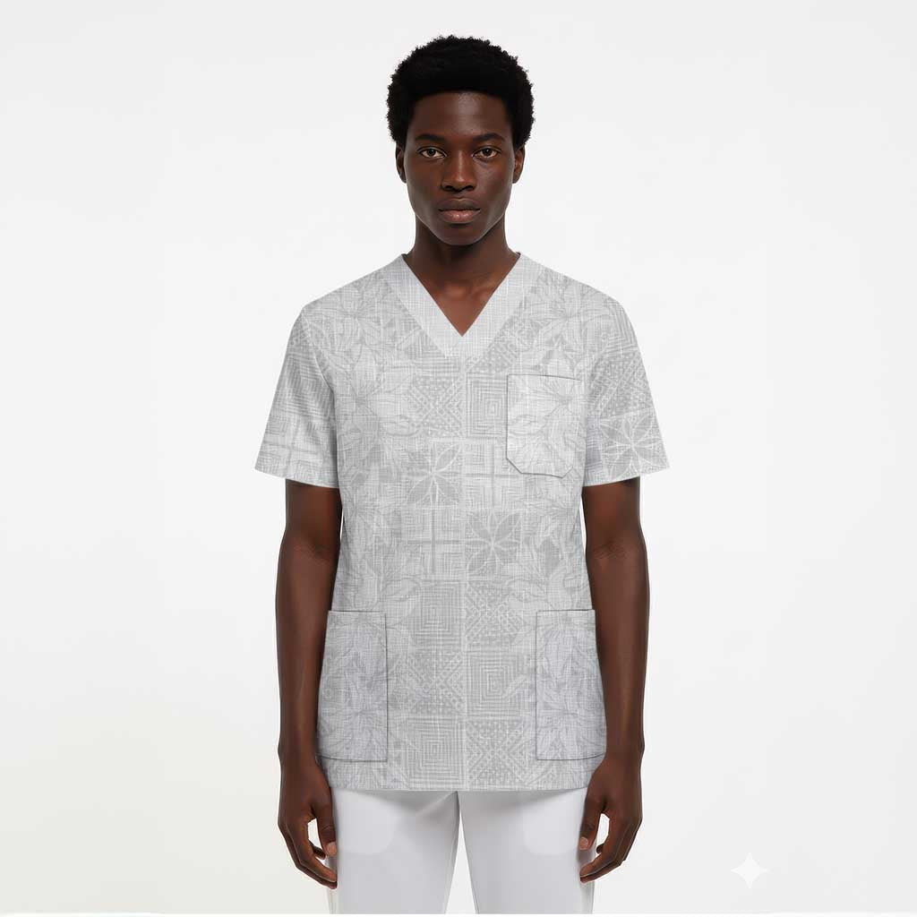 Nigeria Osun-Osogbo Festival Scrub Top White Lily Lei With Yoruba Pattern - African Pride