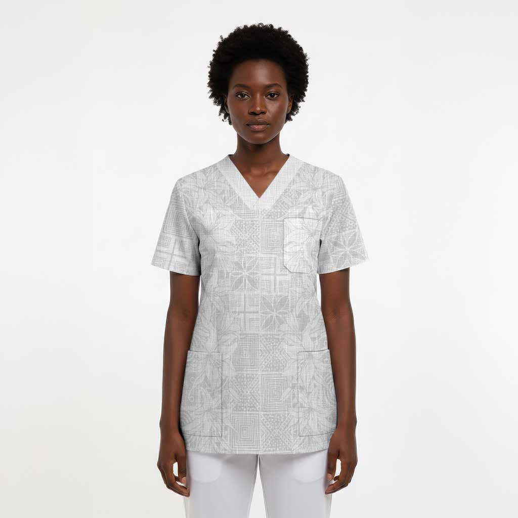 Nigeria Osun-Osogbo Festival Scrub Top White Lily Lei With Yoruba Pattern - African Pride