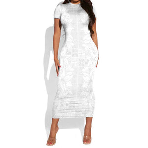 Nigeria Yoruba Osun-Osogbo Festival Short Sleeve Bodycon Dress White Lily Lei - African Pride