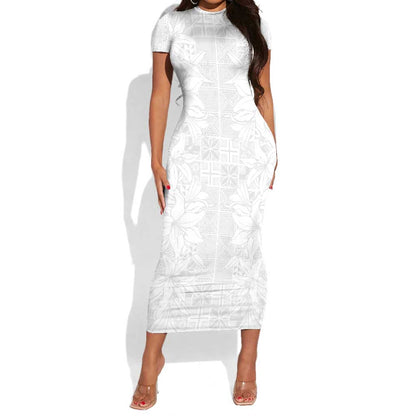Nigeria Yoruba Osun-Osogbo Festival Short Sleeve Bodycon Dress White Lily Lei - African Pride