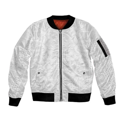 Nigeria Yoruba Osun-Osogbo Festival Sleeve Zip Bomber Jacket White Lily Lei - African Pride