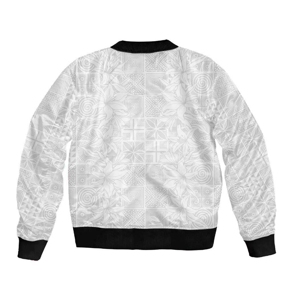 Nigeria Yoruba Osun-Osogbo Festival Sleeve Zip Bomber Jacket White Lily Lei - African Pride