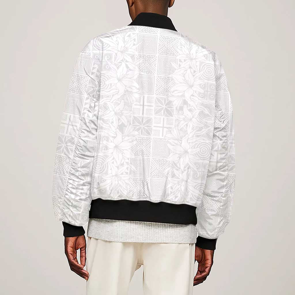 Nigeria Yoruba Osun-Osogbo Festival Sleeve Zip Bomber Jacket White Lily Lei - African Pride