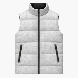 Nigeria Osun-Osogbo Festival Sleeveless Puffer Jacket White Lily Lei With Yoruba Pattern