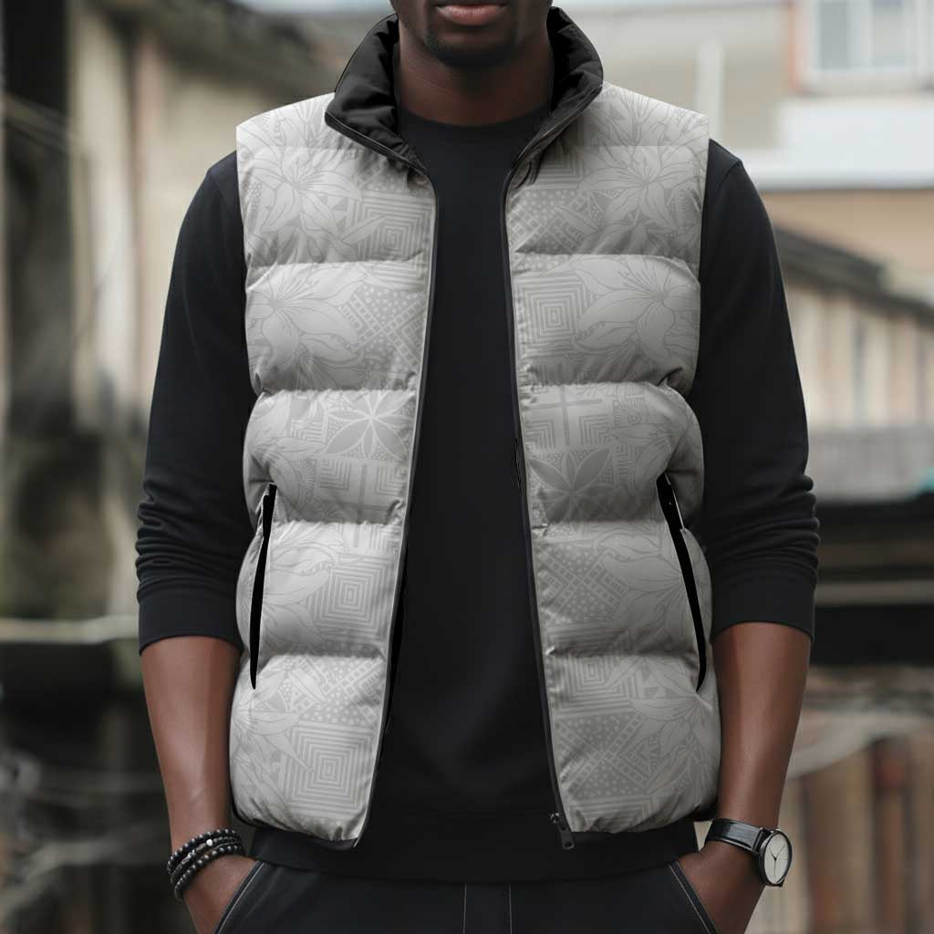 Nigeria Osun-Osogbo Festival Sleeveless Puffer Jacket White Lily Lei With Yoruba Pattern