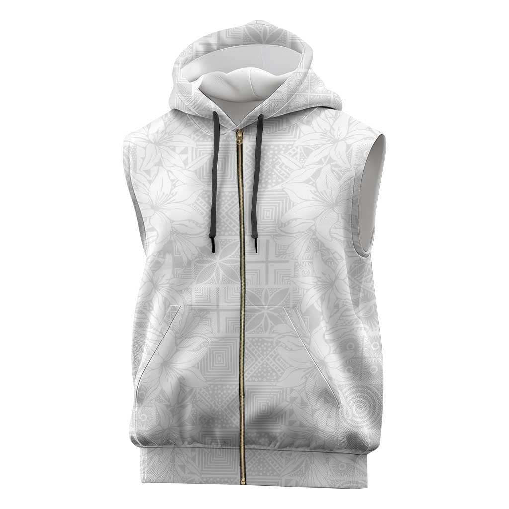 Nigeria Yoruba Osun-Osogbo Festival Sleeveless Zip Hoodie White Lily Lei - African Pride