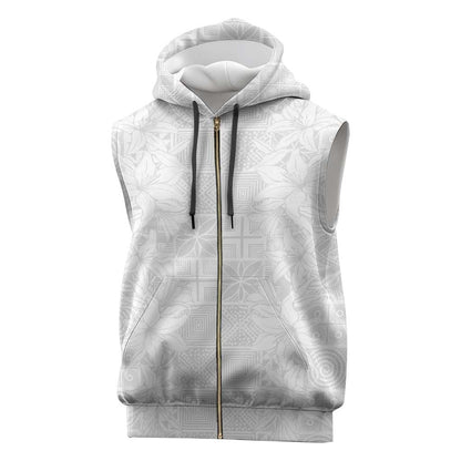 Nigeria Yoruba Osun-Osogbo Festival Sleeveless Zip Hoodie White Lily Lei - African Pride