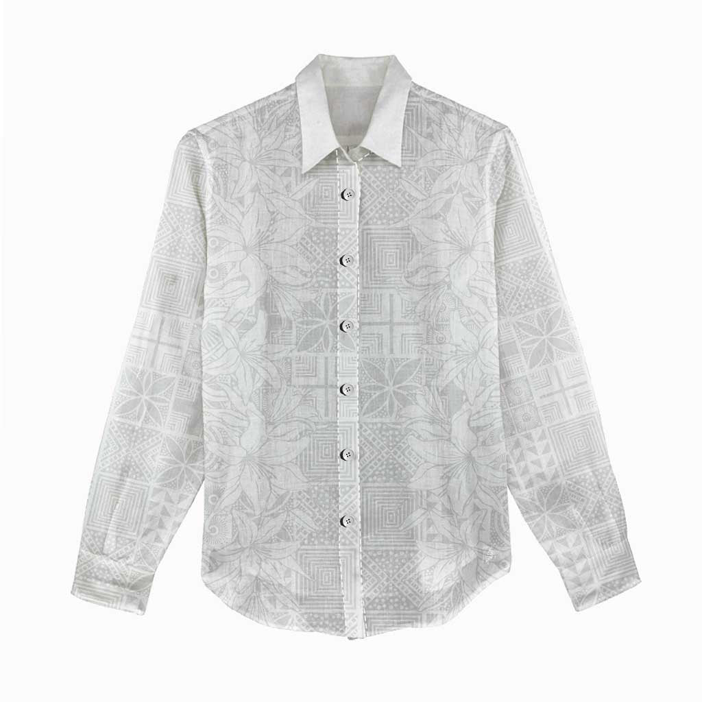 Nigeria Yoruba Osun-Osogbo Festival Women Casual Shirt White Lily Lei - African Pride