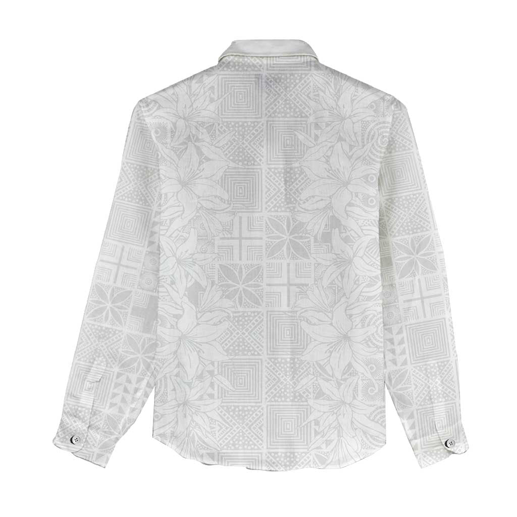 Nigeria Yoruba Osun-Osogbo Festival Women Casual Shirt White Lily Lei - African Pride