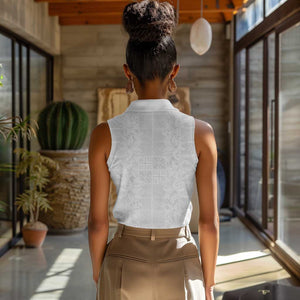 Nigeria Yoruba Osun-Osogbo Festival Women Sleeveless Polo Shirt White Lily Lei - African Pride