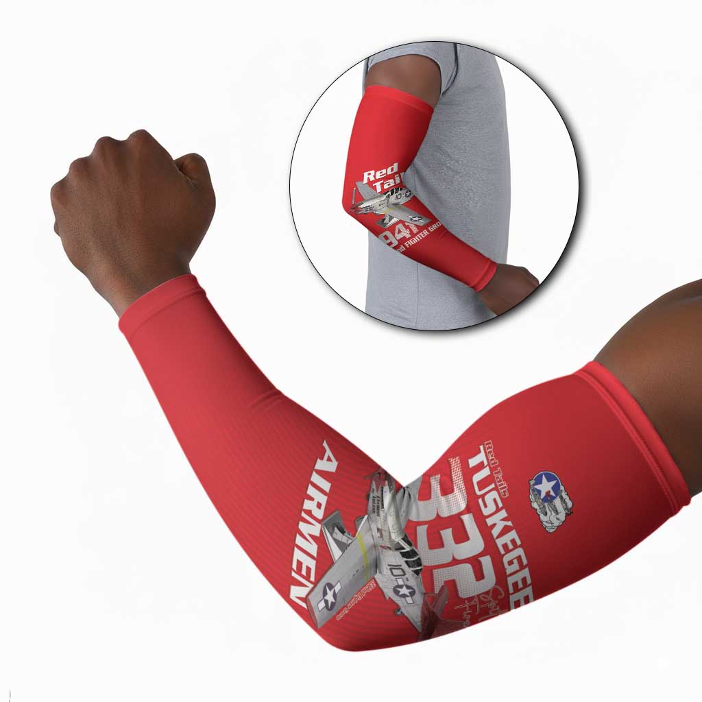 Tuskegee Red Tails Airmen Arm Sleeves P-51 Mustang 332nd Fighter Group - Red