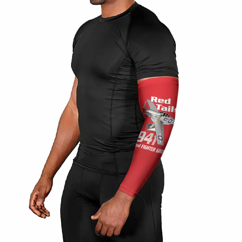 Tuskegee Red Tails Airmen Arm Sleeves P-51 Mustang 332nd Fighter Group - Red