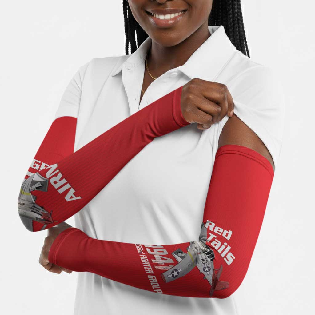 Tuskegee Red Tails Airmen Arm Sleeves P-51 Mustang 332nd Fighter Group - Red