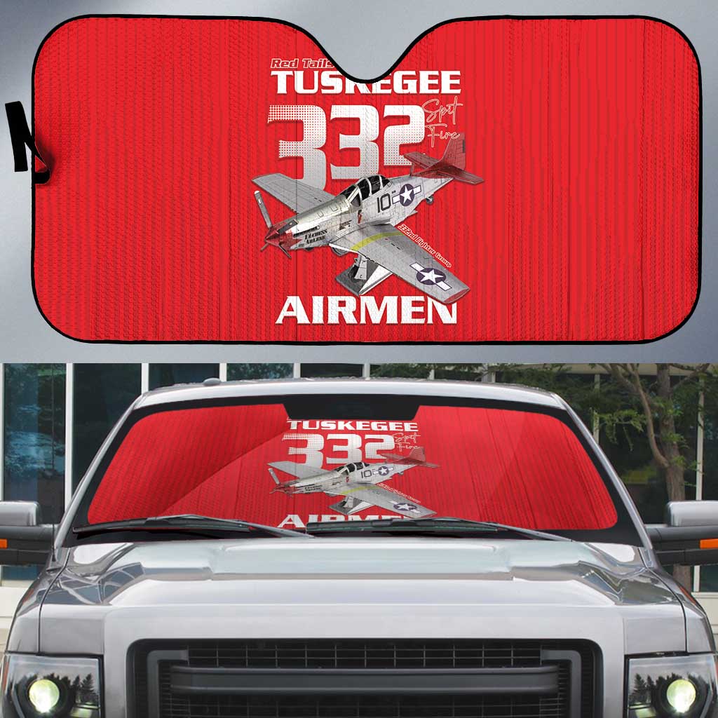 Tuskegee Red Tails Airmen Auto Sun Shade P-51 Mustang 332nd Fighter Group - Red