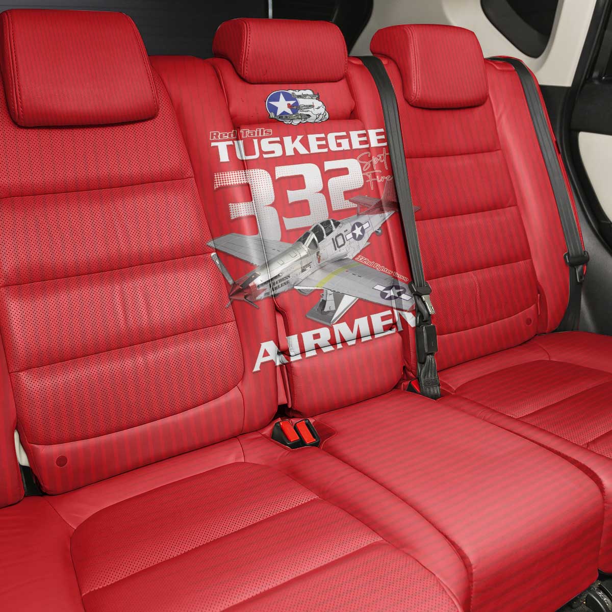 Tuskegee Red Tails Airmen Back Car Seat Cover 332nd Fighter Group - Red - African Pride
