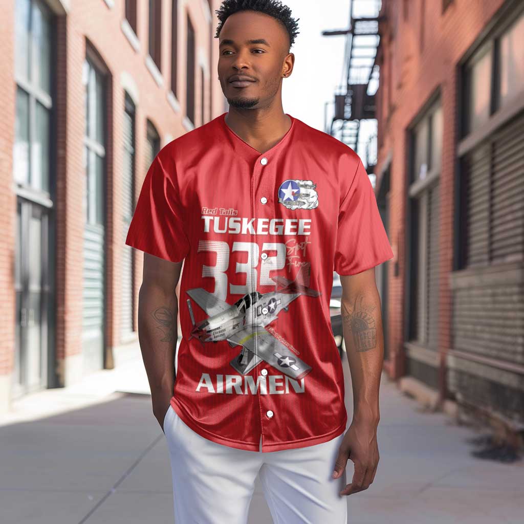 Tuskegee Red Tails Airmen Baseball Jersey 332nd Fighter Group - Red - African Pride