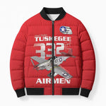 Tuskegee Red Tails Airmen Bomber Puffer Jacket P-51 Mustang 332nd Fighter Group - Red