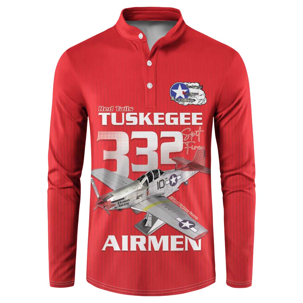 Tuskegee Red Tails Airmen Button Sweatshirt P-51 Mustang 332nd Fighter Group - Red