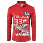 Tuskegee Red Tails Airmen Button Sweatshirt P-51 Mustang 332nd Fighter Group - Red