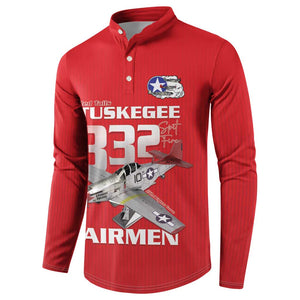 Tuskegee Red Tails Airmen Button Sweatshirt P-51 Mustang 332nd Fighter Group - Red