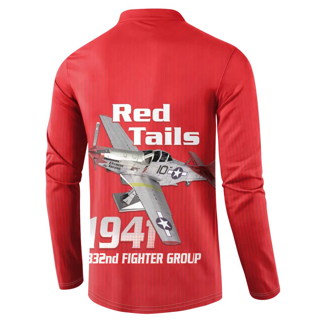 Tuskegee Red Tails Airmen Button Sweatshirt P-51 Mustang 332nd Fighter Group - Red