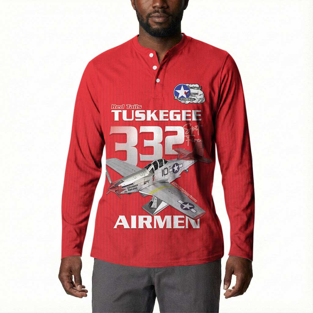 Tuskegee Red Tails Airmen Button Sweatshirt P-51 Mustang 332nd Fighter Group - Red