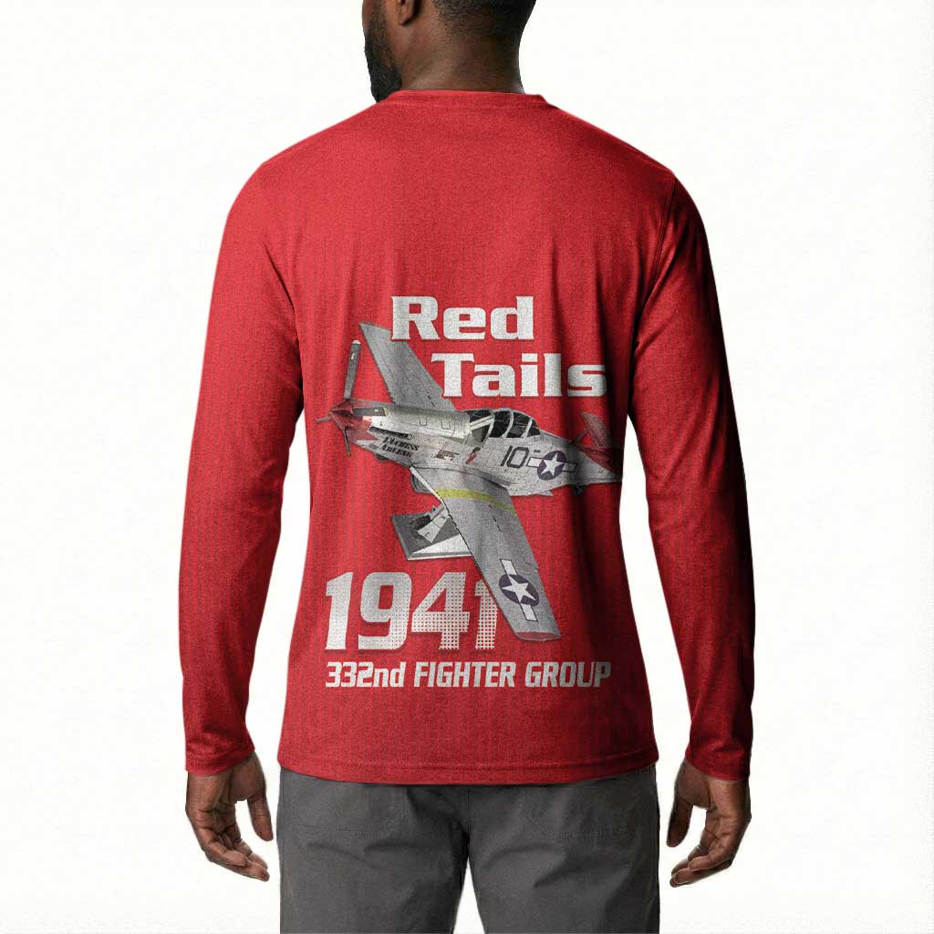 Tuskegee Red Tails Airmen Button Sweatshirt P-51 Mustang 332nd Fighter Group - Red