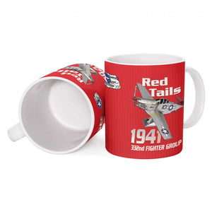 Tuskegee Red Tails Airmen Ceramic Mug P-51 Mustang 332nd Fighter Group - Red