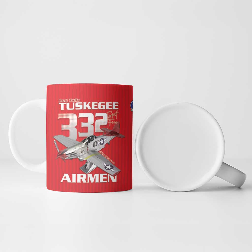 Tuskegee Red Tails Airmen Ceramic Mug P-51 Mustang 332nd Fighter Group - Red