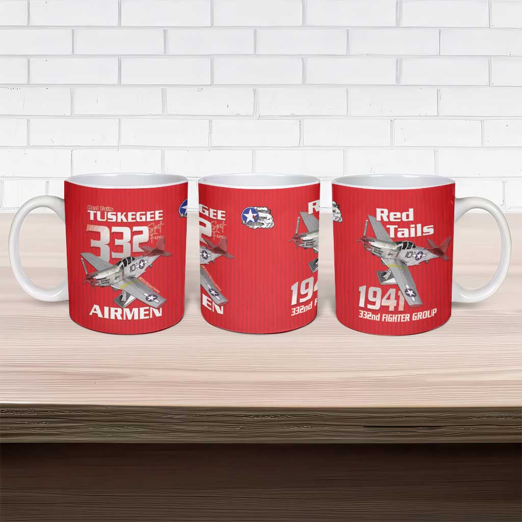 Tuskegee Red Tails Airmen Ceramic Mug P-51 Mustang 332nd Fighter Group - Red