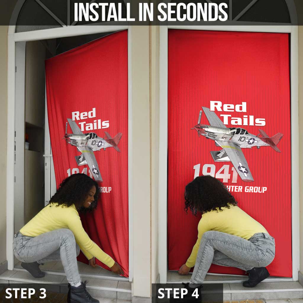 Tuskegee Red Tails Airmen Door Cover P-51 Mustang 332nd Fighter Group - Red