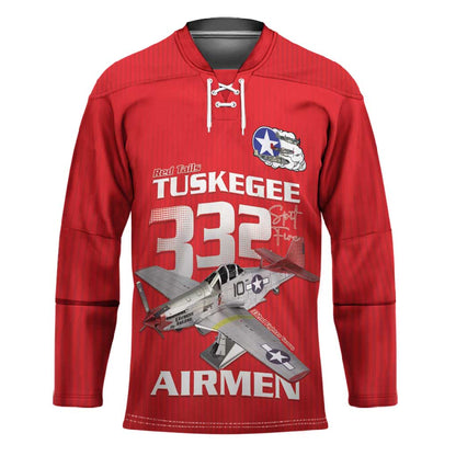Tuskegee Red Tails Airmen Hockey Jersey P-51 Mustang 332nd Fighter Group - Red