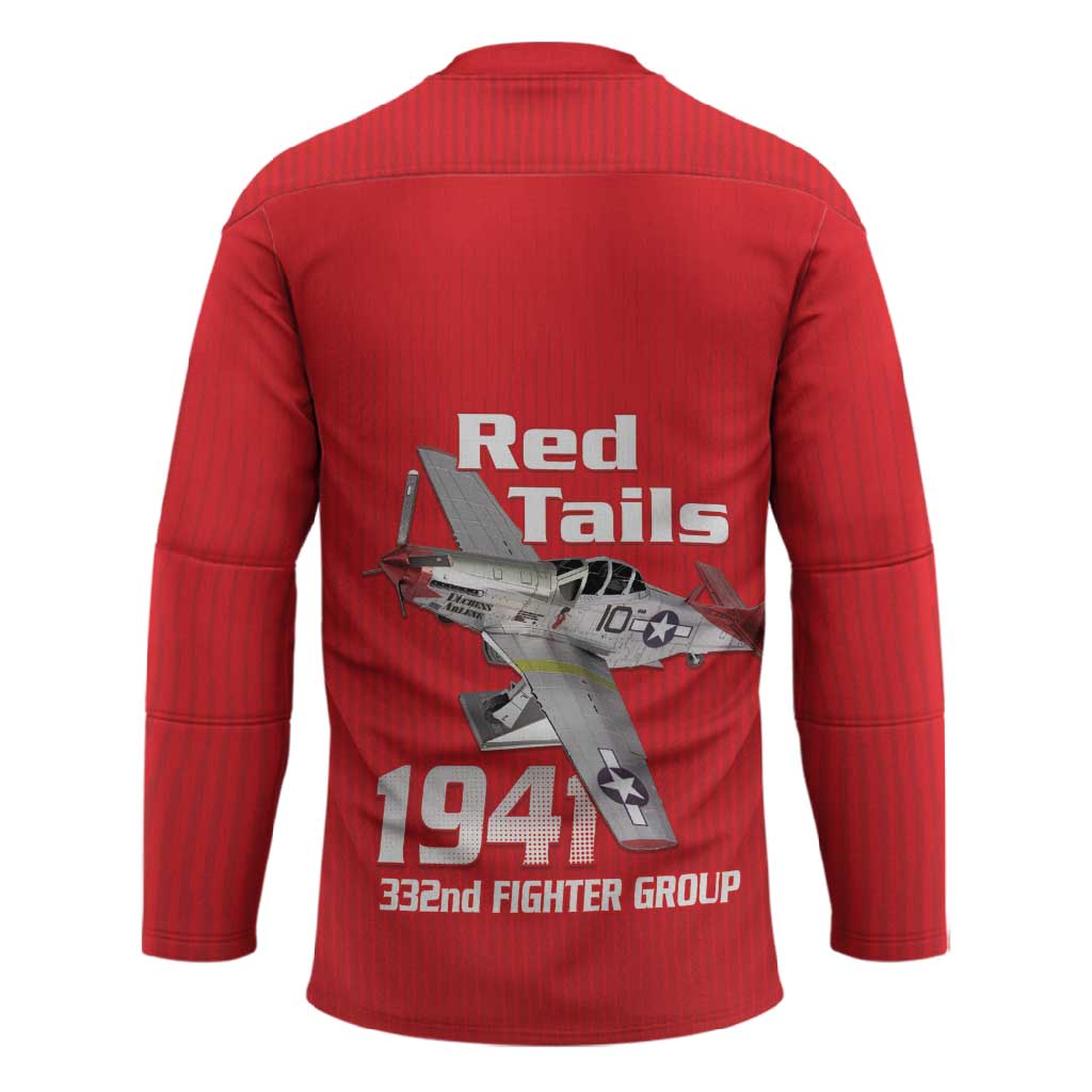 Tuskegee Red Tails Airmen Hockey Jersey P-51 Mustang 332nd Fighter Group - Red