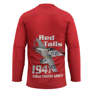 Tuskegee Red Tails Airmen Hockey Jersey P-51 Mustang 332nd Fighter Group - Red