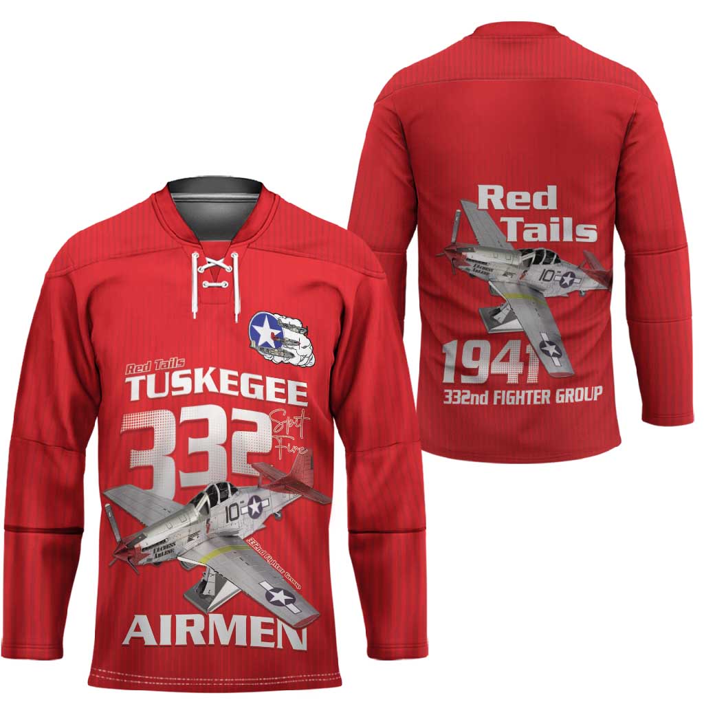 Tuskegee Red Tails Airmen Hockey Jersey P-51 Mustang 332nd Fighter Group - Red
