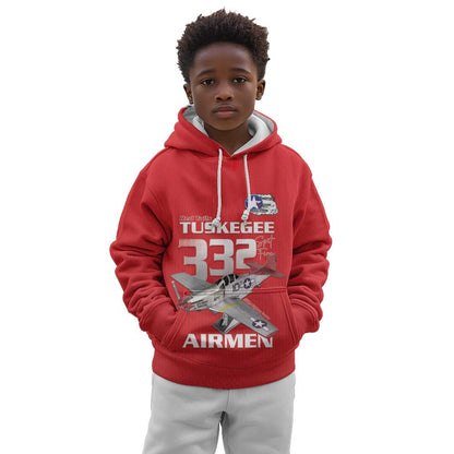 Tuskegee Red Tails Airmen Kid Hoodie 332nd Fighter Group - Red - African Pride