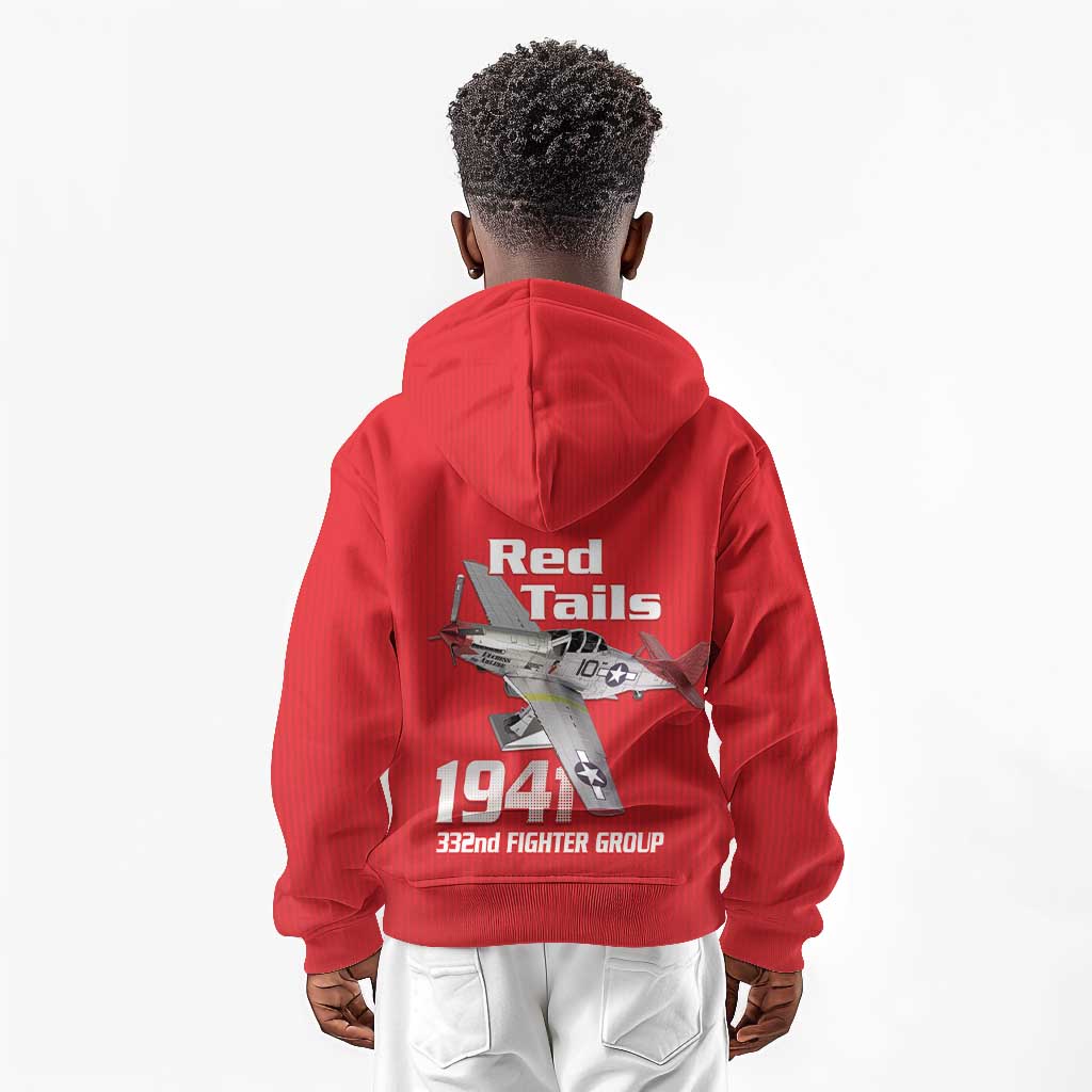 Tuskegee Red Tails Airmen Kid Hoodie 332nd Fighter Group - Red - African Pride