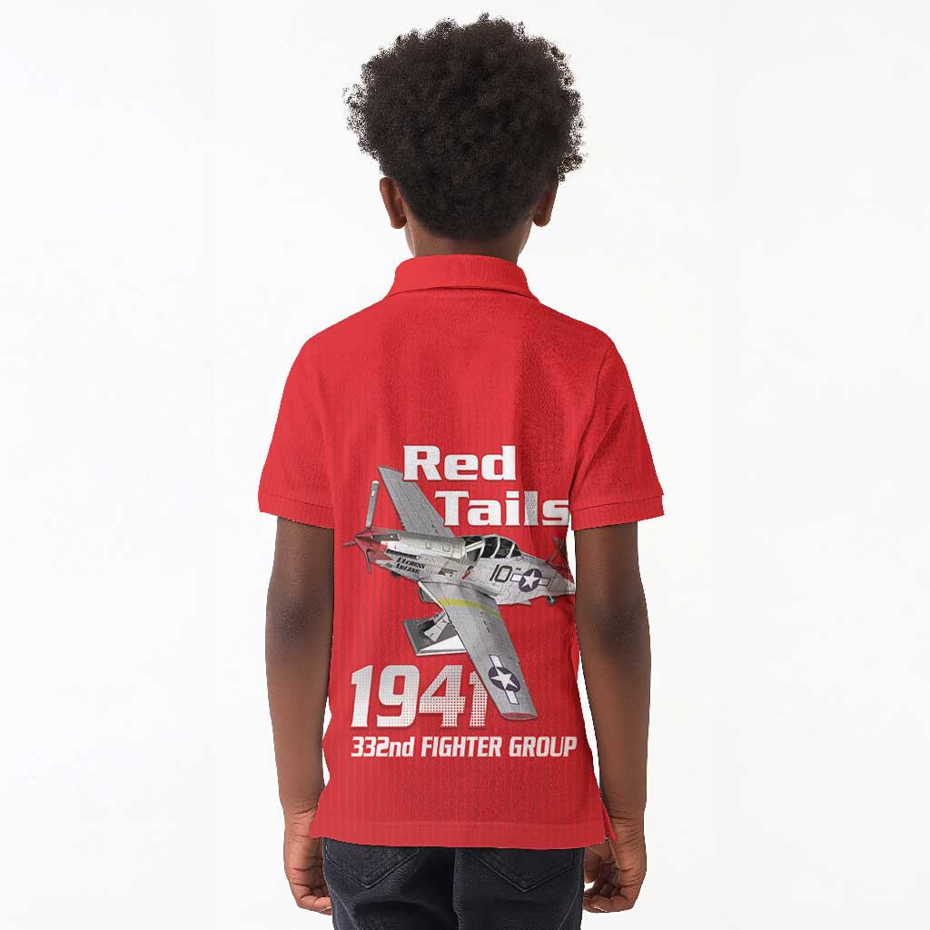 Tuskegee Red Tails Airmen Kid Polo Shirt 332nd Fighter Group - Red - African Pride