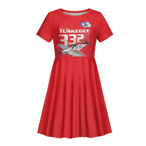 Tuskegee Red Tails Airmen Kid Short Sleeve Dress 332nd Fighter Group - Red - African Pride