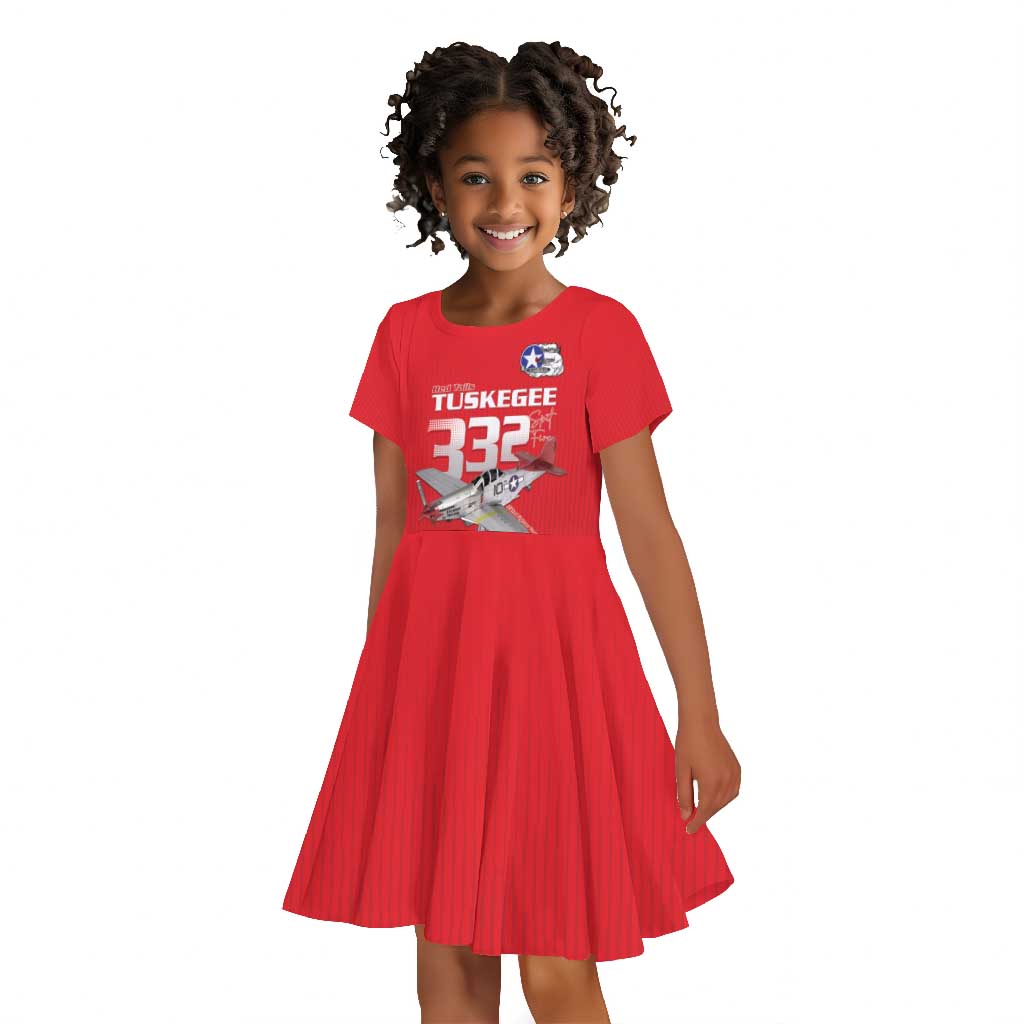 Tuskegee Red Tails Airmen Kid Short Sleeve Dress 332nd Fighter Group - Red - African Pride