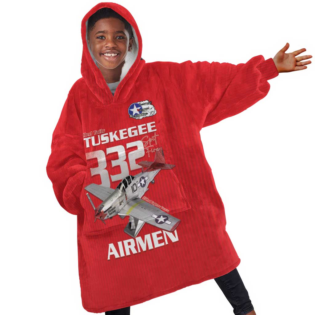Tuskegee Red Tails Airmen Kid Wearable Blanket Hoodie 332nd Fighter Group - Red - African Pride
