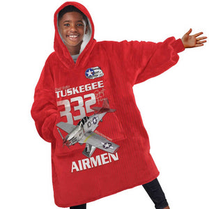 Tuskegee Red Tails Airmen Kid Wearable Blanket Hoodie 332nd Fighter Group - Red - African Pride
