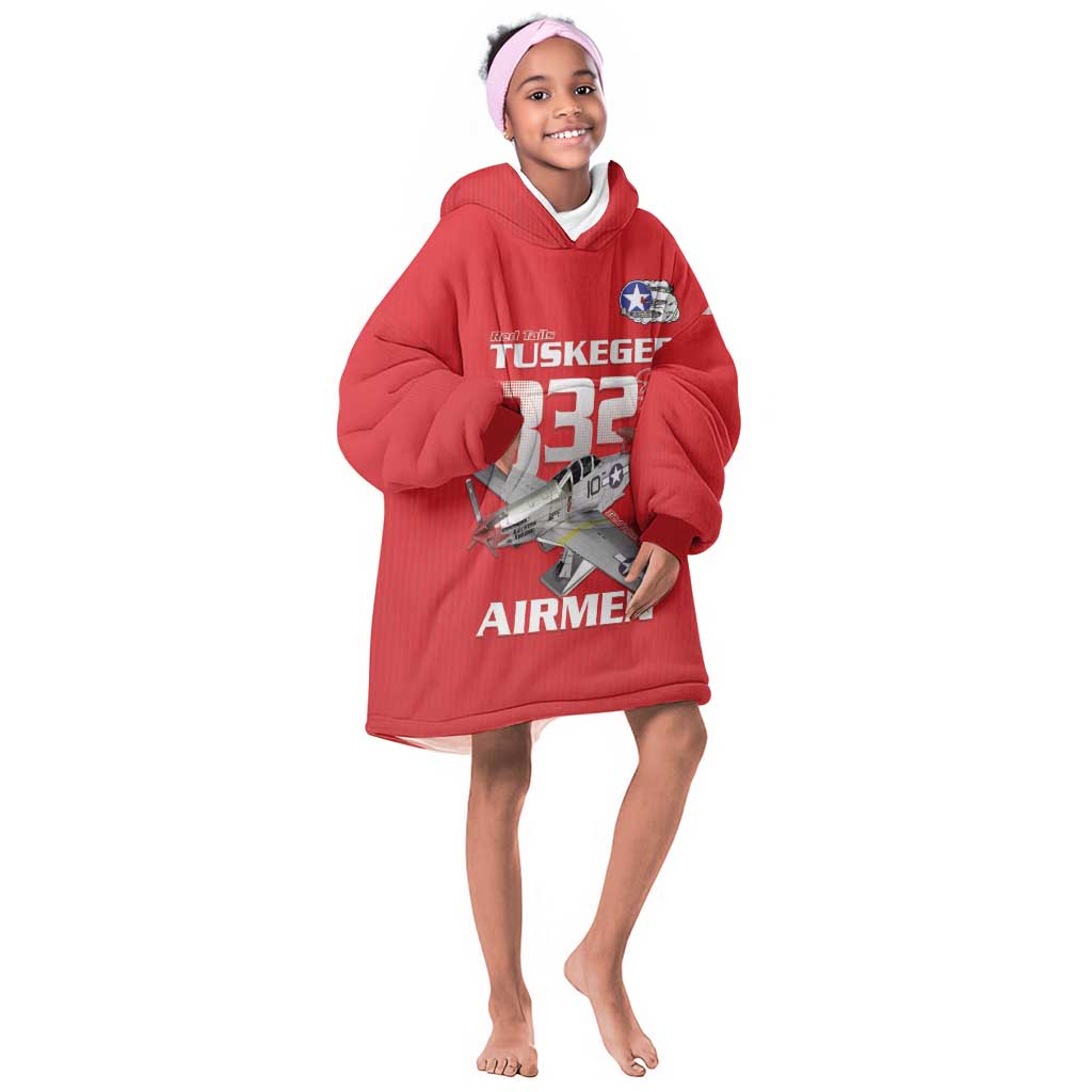 Tuskegee Red Tails Airmen Kid Wearable Blanket Hoodie 332nd Fighter Group - Red - African Pride