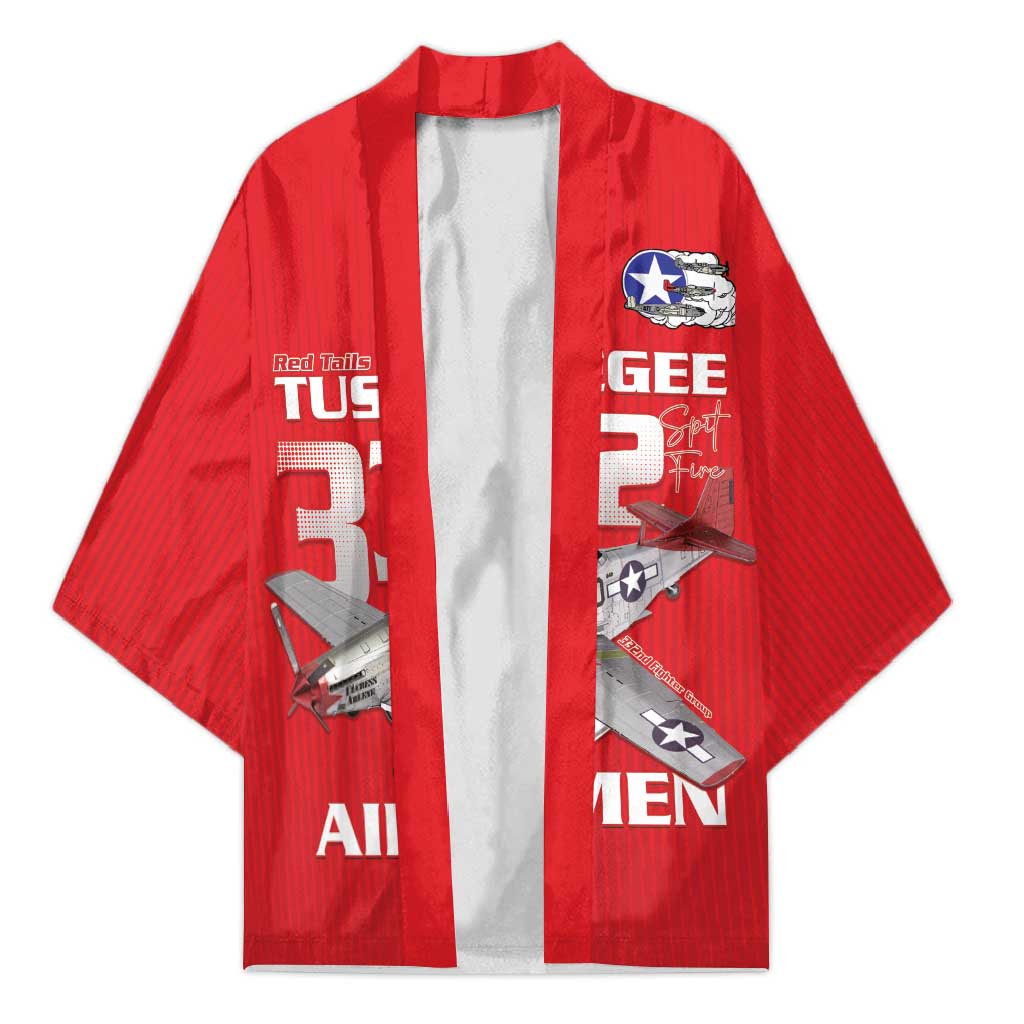 Tuskegee Red Tails Airmen Kimono P-51 Mustang 332nd Fighter Group - Red