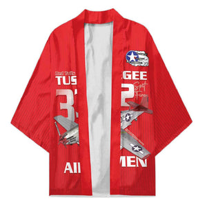 Tuskegee Red Tails Airmen Kimono P-51 Mustang 332nd Fighter Group - Red