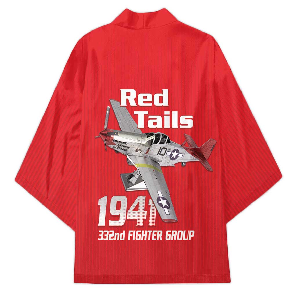 Tuskegee Red Tails Airmen Kimono P-51 Mustang 332nd Fighter Group - Red